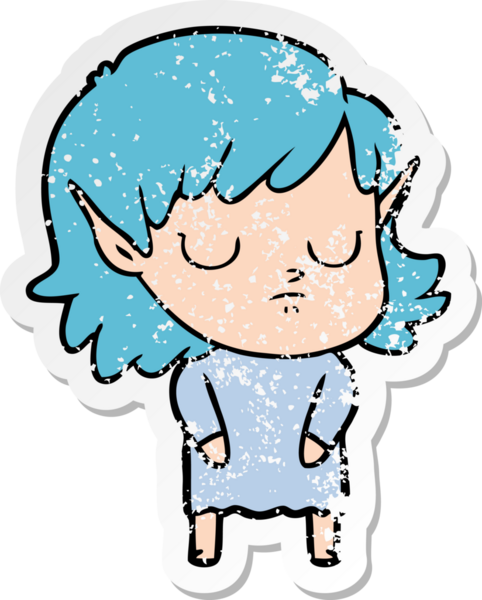 Bir insan tarafından çizilmiş karikatür elf kızının sıkıntılı çıkartması.