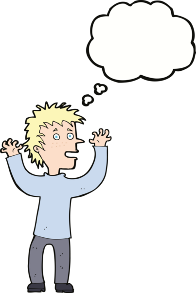 Bir insan tarafından çizilmiş düşünce baloncuğu olan heyecanlı çocuk.