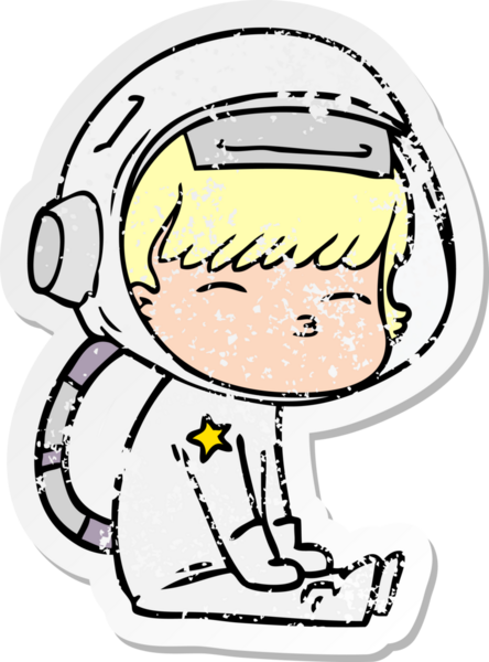 Bir insan tarafından çizilmiş garip bir astronotun sıkıntılı çıkartması.