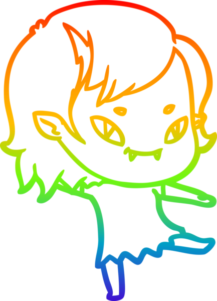 Gökkuşağı gradyan çizgi çizimi bir insan tarafından çizilmiş, arkadaş canlısı vampir bir kız.