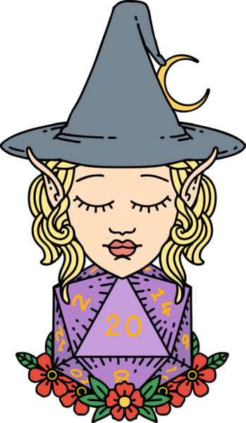 Retro Dövme Biçimli elf karakteri Bir insan tarafından çizilmiş doğal yirmi zar atışıyla