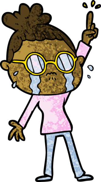 Bir insan tarafından çizilmiş gözlüklü, ağlayan bir kadın.