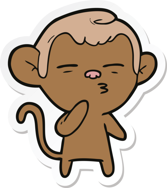 Bir insan tarafından çizilmiş şüpheli bir maymunun çıkartması.