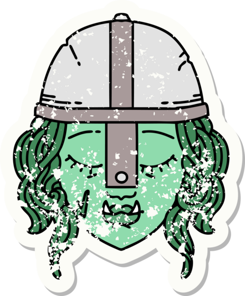 Bir insan tarafından çizilmiş bir ork savaşçı karakterinin grunge çıkartması.