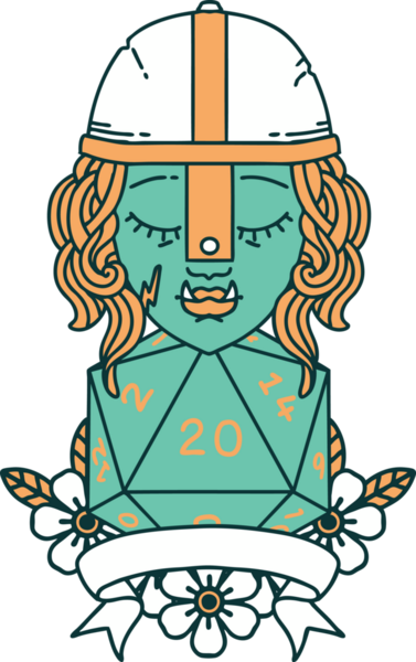 Retro Dövme Tarzı Yarı Ork Dövüşçüsü Bir insan tarafından çizilmiş doğal yirmi zar atışıyla