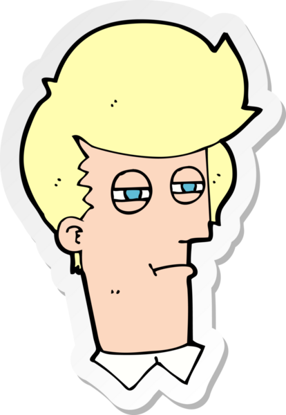 Bir insan tarafından çizilmiş şaşı gözlü bir karikatür adamın çıkartması.