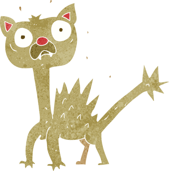 Bir insan tarafından çizilmiş, korkmuş bir kedi.