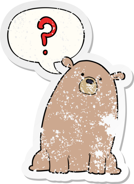 Çizgi film meraklısı ayı. Konuşma baloncuğu, bir insan tarafından çizilmiş sıkıntılı eski bir çıkartma.