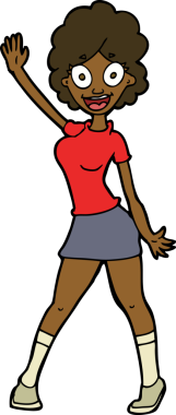 Bir insan tarafından çizilmiş çizgi film kadını.