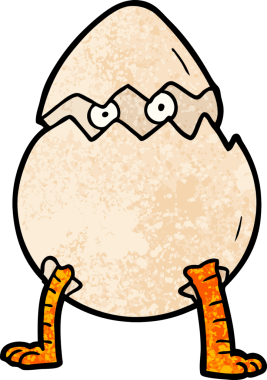 Bir insan tarafından çizilmiş yumurtadan çıkan çizgi film.