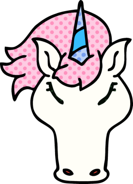 Bir insan tarafından çizilmiş çizgi roman tarzı tuhaf tek boynuzlu at.