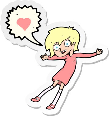 Bir insan tarafından çizilmiş, aşık bir karikatür kadının çıkartması.