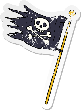 Bir insan tarafından çizilmiş korsan bayrağının çizilmiş karikatürü.