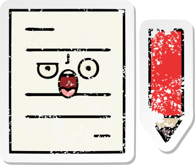 Bir insan tarafından çizilmiş şirin bir çizgi film test kağıdının sıkıntılı çıkartması.