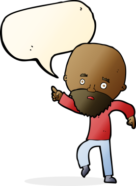 Çizgi film endişeli yaşlı adam bir insan tarafından çizilmiş konuşma balonuyla işaret ediyor.