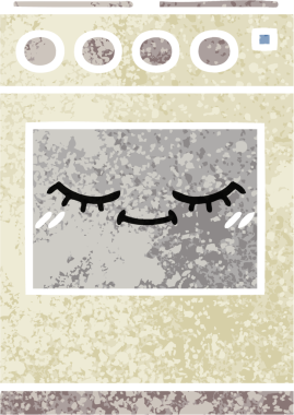 Bir insan tarafından çizilmiş mutfak fırınının retro çizim tarzı karikatürü.