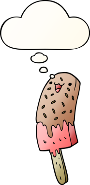 Bir insan tarafından çizilmiş yumuşak eğimli düşünce baloncuklu mutlu buz lolipopu.