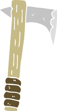 Bir insan tarafından çizilmiş baltanın düz renk çizimi