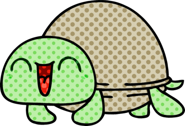 Bir insan tarafından çizilmiş çizgi roman tarzı garip bir kaplumbağa.