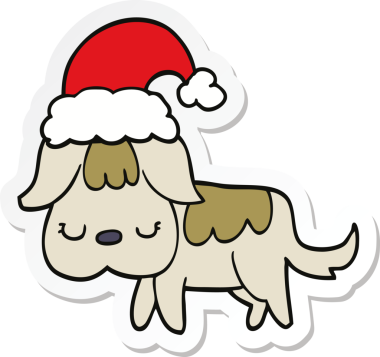 Bir insan tarafından çizilmiş şirin bir Noel köpeğinin çıkartması.