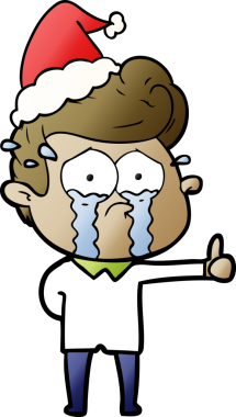 Bir insan tarafından çizilmiş, ağlayan, Noel Baba şapkası takan bir adamın gradyan çizimi.