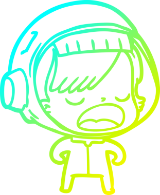 Bir insan tarafından çizilmiş soğuk gradyan çizgi film karakteri konuşan astronot kadın.