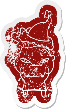 Bir insan tarafından çizilmiş Noel Baba şapkası giyen bir kadının garip bir karikatürü.