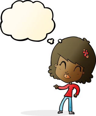 çizgi film mutlu kadın bir insan tarafından çizilen düşünce baloncuğu ile işaret