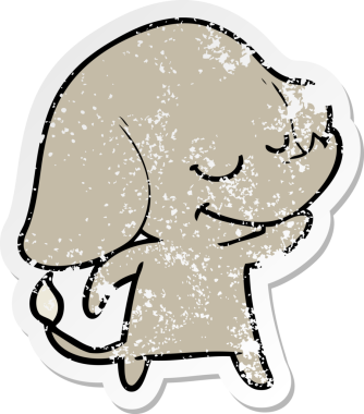 Bir insan tarafından çizilmiş gülümseyen bir filin sıkıntılı çıkartması.