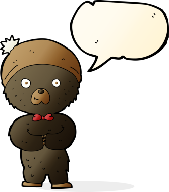 Bir insan tarafından çizilmiş konuşma baloncuğu olan küçük siyah ayı.