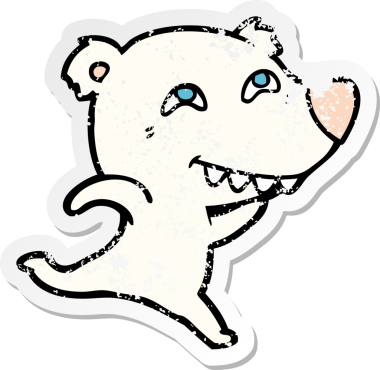 Bir insan tarafından çizilmiş dişleri gösteren karikatür kutup ayısının sıkıntılı çıkartması.