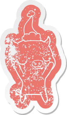 Bir insan tarafından çizilmiş Noel Baba şapkasıyla ağlayan bir domuzun hüzünlü çizgi filmi.