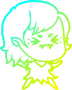 Bir insan tarafından çizilmiş, soğuk gradyan çizgi film karakteri bir vampir kız.