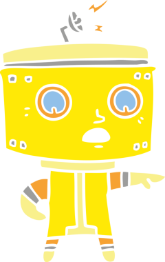 Bir insan tarafından çizilen düz renkli çizgi film robotu