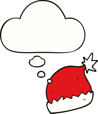 Bir insan tarafından çizilmiş düşünce baloncuklu Noel Baba şapkası.