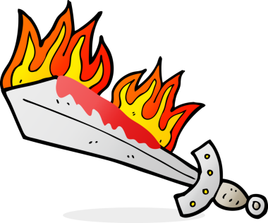 Bir insan tarafından çekilen yanan bir kılıç.