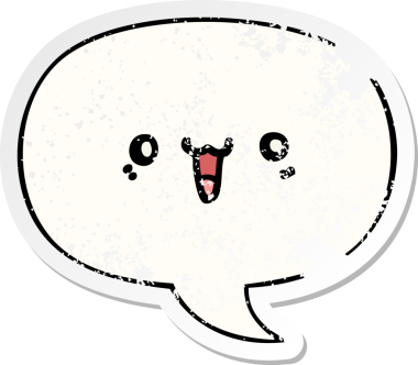 Mutlu karikatür yüzü, bir insan tarafından çizilmiş sıkıntılı eski bir çıkartma.