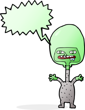 Bir insan tarafından çizilmiş konuşma balonu olan uzay yaratığı çizgi filmi.