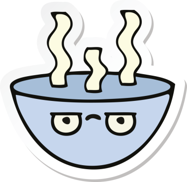 Bir insanın çizdiği sıcak çorba kasesinin çıkartması.