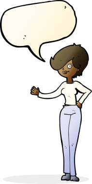 Bir insan tarafından çizilmiş bir konuşma balonuyla el sallayan çizgi film kadını.