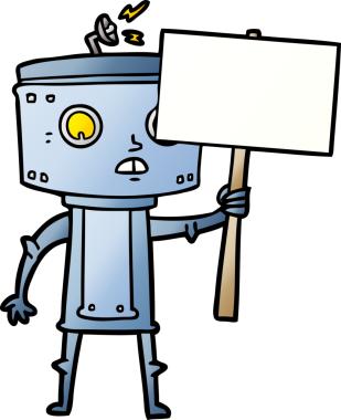 Bir insan tarafından çizilmiş boş işareti olan çizgi film robotu.