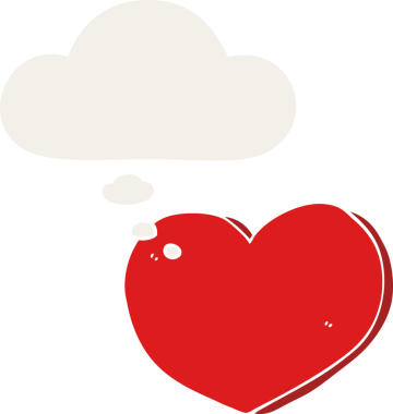 insan tarafından çizilmiş düşünce baloncuklu karikatür aşk kalbi.