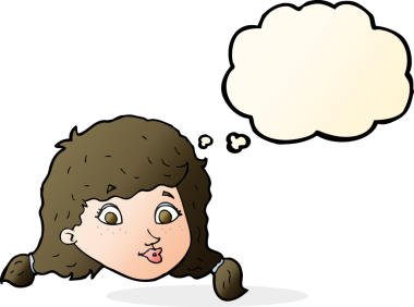 Bir insan tarafından çizilmiş düşünce kabarcığı olan güzel bir kadın yüzü.