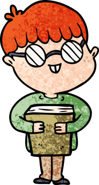 Bir insan tarafından çizilmiş gözlük takan çizgi film çocuğu.