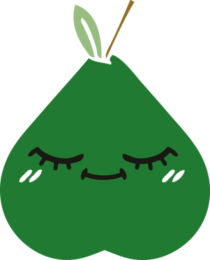 Bir insan tarafından çizilmiş bir armutun düz renkli retro karikatürü