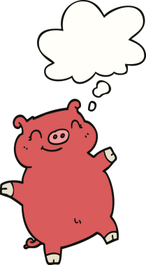 Bir insan tarafından çizilmiş düşünce balonlu çizgi film domuzu.