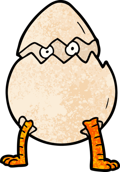 Bir insan tarafından çizilmiş yumurtadan çıkan çizgi film.