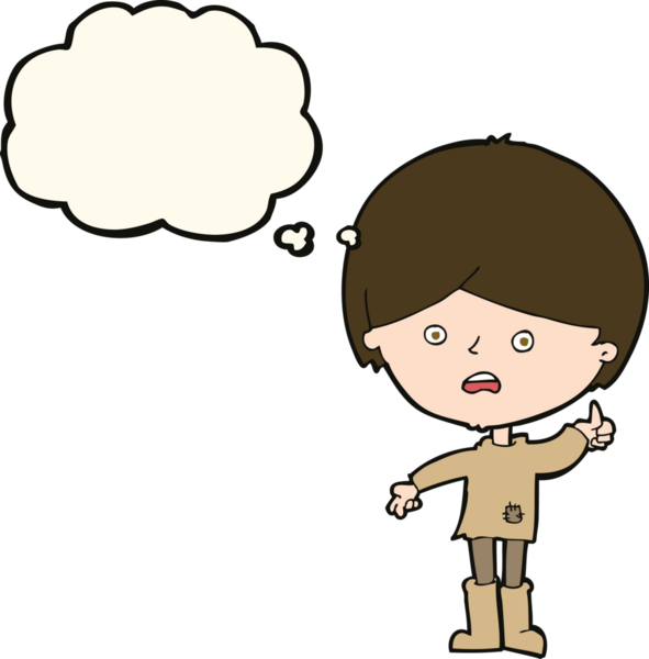 Bir insan tarafından çizilmiş düşünce baloncuğu olan mutsuz bir çocuk.