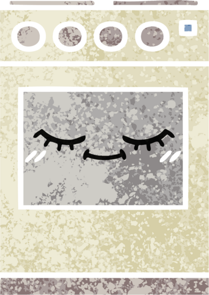 Bir insan tarafından çizilmiş mutfak fırınının retro çizim tarzı karikatürü.