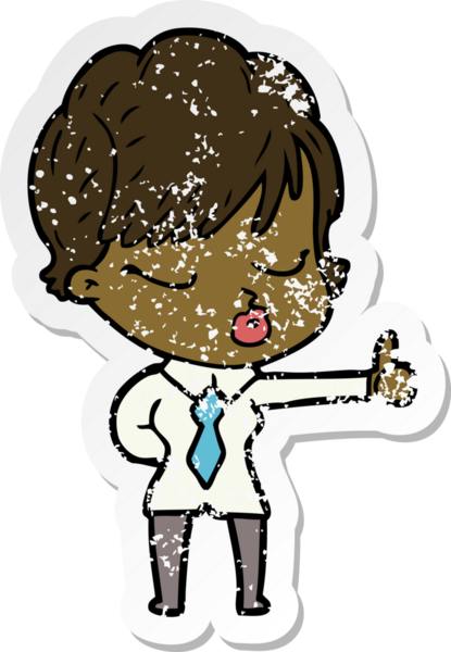 Bir insan tarafından çizilmiş gözleri olan karikatürlü bir kadının sıkıntılı çıkartması.